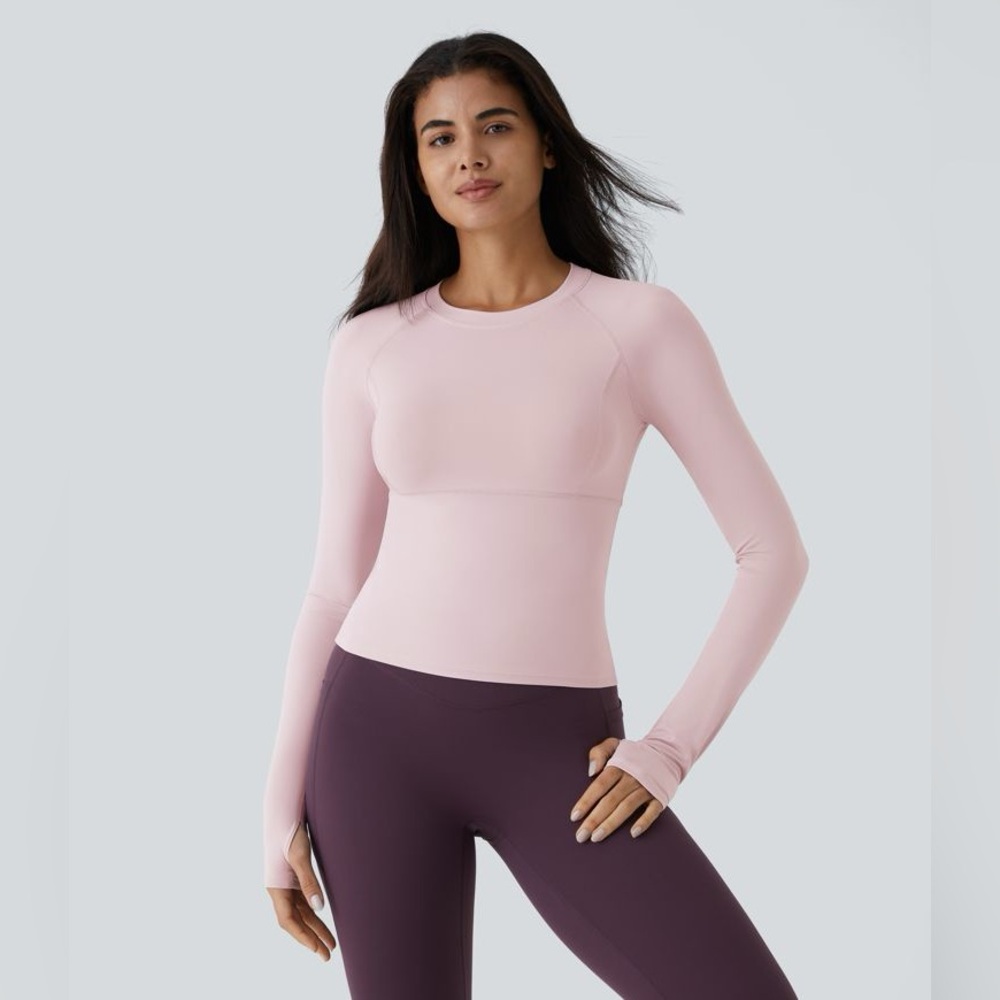 HALARA Solid Thumb Hole Women Yoga Sports Top Pale Lilac Sz Small Long NWT